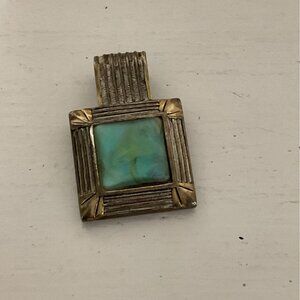 Vintage Silver Tone Turquoise Colored Square Pendant